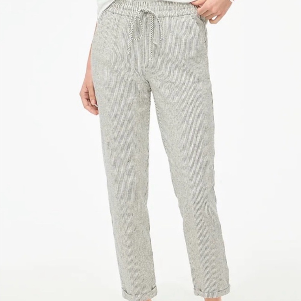 J. Crew Gray and White Striped Women’s Linen Blend Ankle Pants
